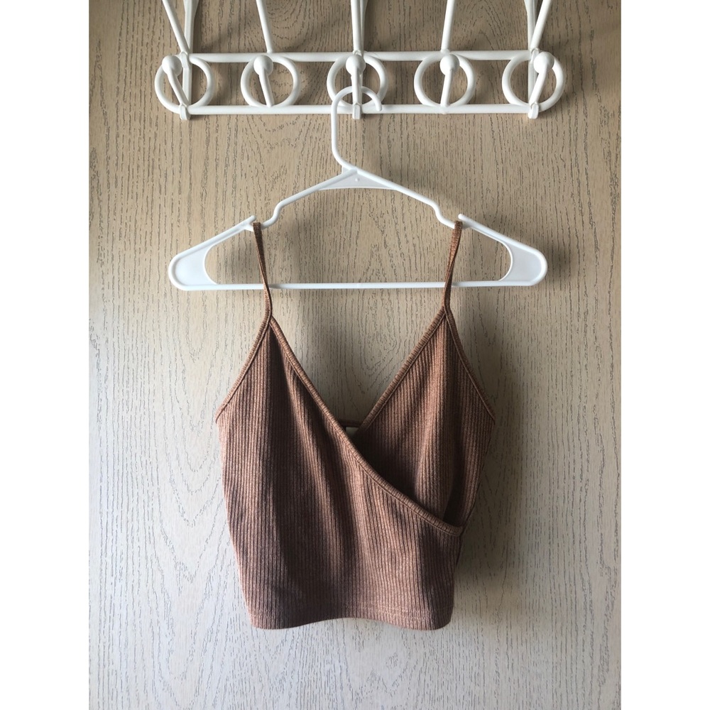 Tan Surplice Cropped Tank